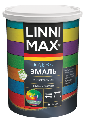 LINNIMAX / ЛИННИМАКС аква эмаль акриловая универсальная атмосферостойкая для вн/нар шелк-матовая